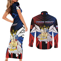 Personalized Russia Couples Matching Short Sleeve Bodycon Dress and Long Sleeve Button Shirt Symbol Saint George Slaying The Dragon - Wonder Print Shop