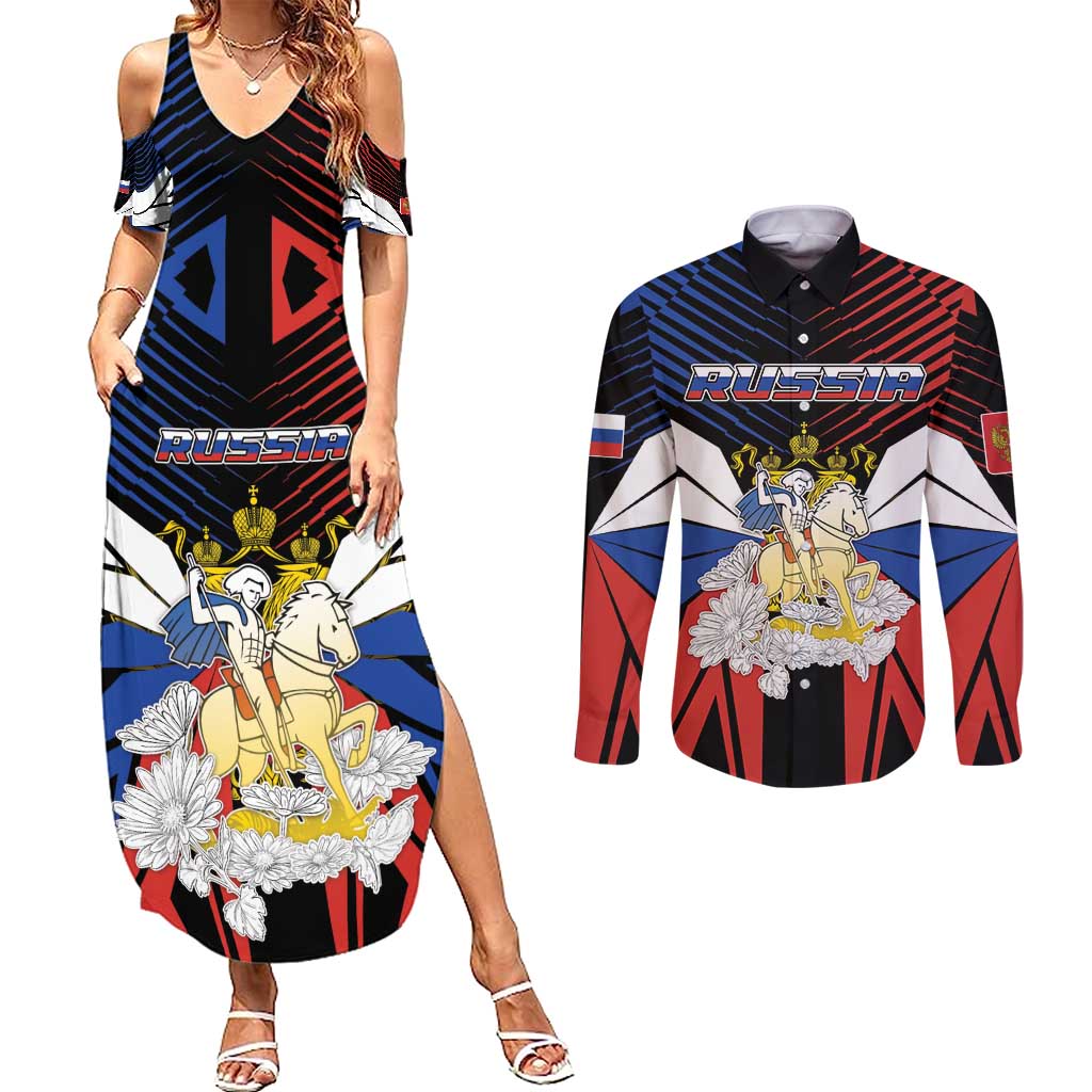 Personalized Russia Couples Matching Summer Maxi Dress and Long Sleeve Button Shirt Symbol Saint George Slaying The Dragon - Wonder Print Shop