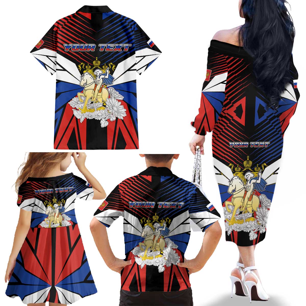 Personalized Russia Family Matching Off The Shoulder Long Sleeve Dress and Hawaiian Shirt Symbol Saint George Slaying The Dragon - Wonder Print Shop
