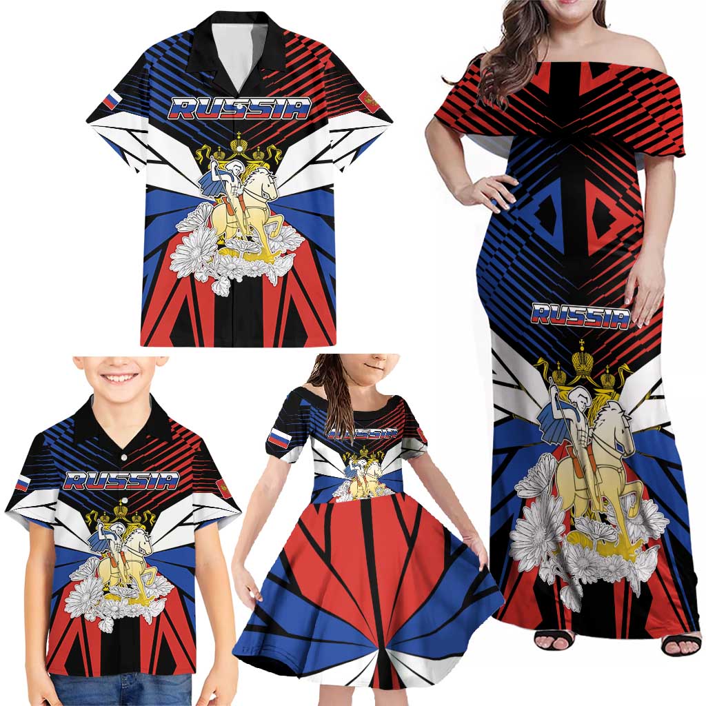 Personalized Russia Family Matching Off Shoulder Maxi Dress and Hawaiian Shirt Symbol Saint George Slaying The Dragon - Wonder Print Shop