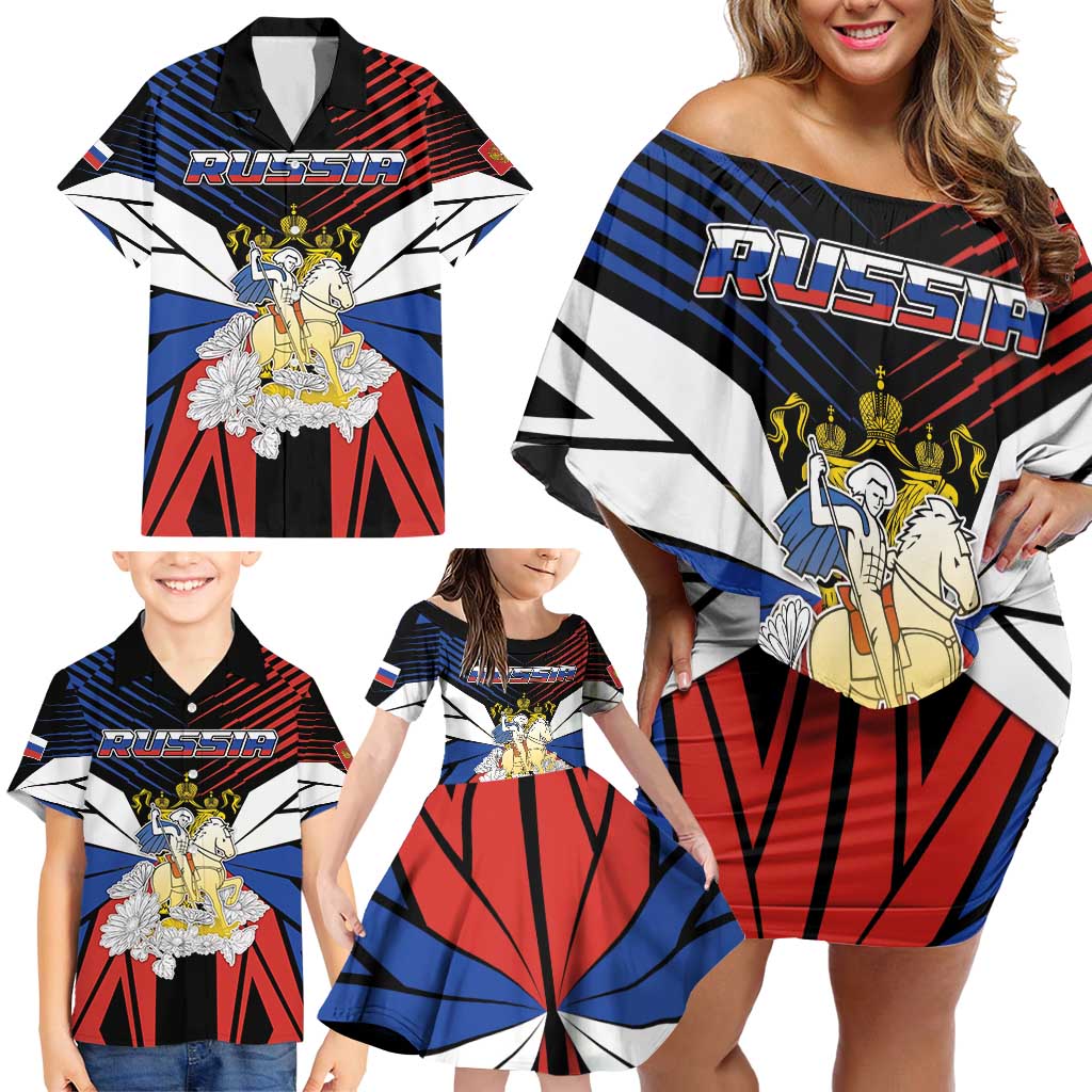 Personalized Russia Family Matching Off Shoulder Short Dress and Hawaiian Shirt Symbol Saint George Slaying The Dragon - Wonder Print Shop