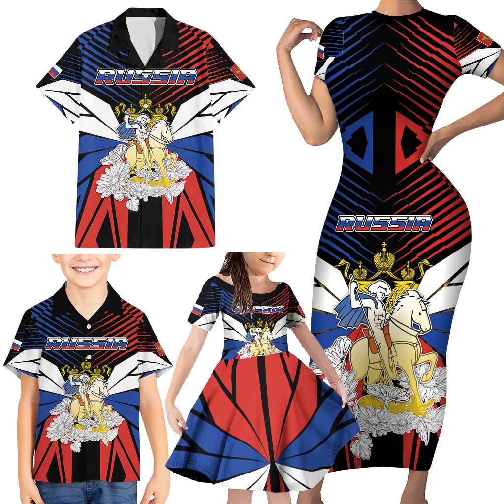 Personalized Russia Family Matching Short Sleeve Bodycon Dress and Hawaiian Shirt Symbol Saint George Slaying The Dragon - Wonder Print Shop