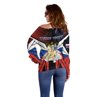 Personalized Russia Off Shoulder Sweater Symbol Saint George Slaying The Dragon - Wonder Print Shop