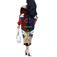 Personalized Russia Off The Shoulder Long Sleeve Dress Symbol Saint George Slaying The Dragon - Wonder Print Shop