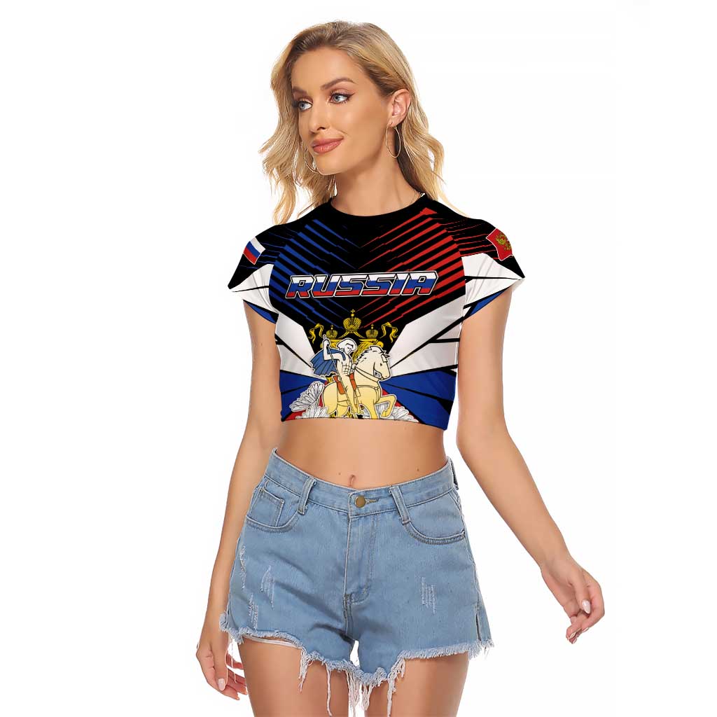 Personalized Russia Raglan Cropped T Shirt Symbol Saint George Slaying The Dragon - Wonder Print Shop