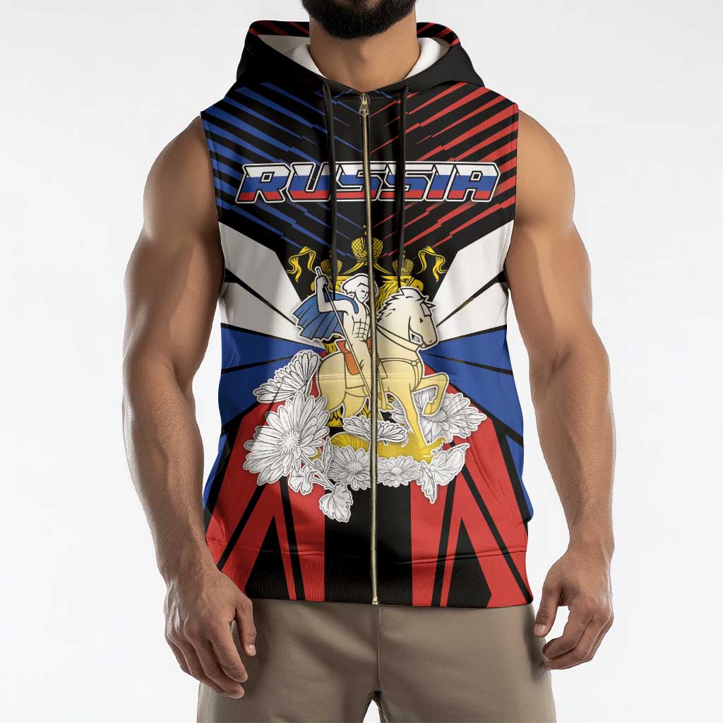 Personalized Russia Sleeveless Zip Hoodie Symbol Saint George Slaying The Dragon - Wonder Print Shop