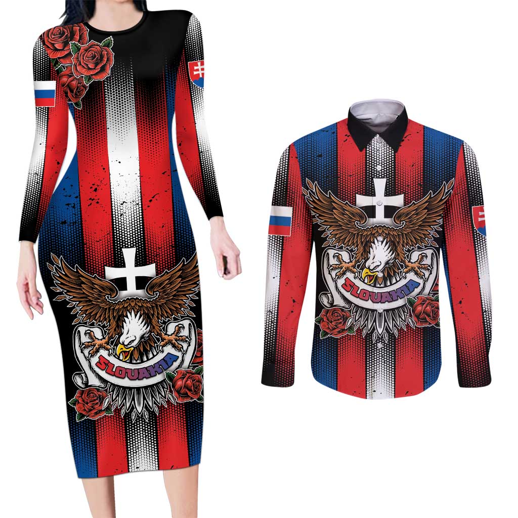 Personalized Slovakia Couples Matching Long Sleeve Bodycon Dress and Long Sleeve Button Shirt The Eagle Double Cross Symbol - Wonder Print Shop