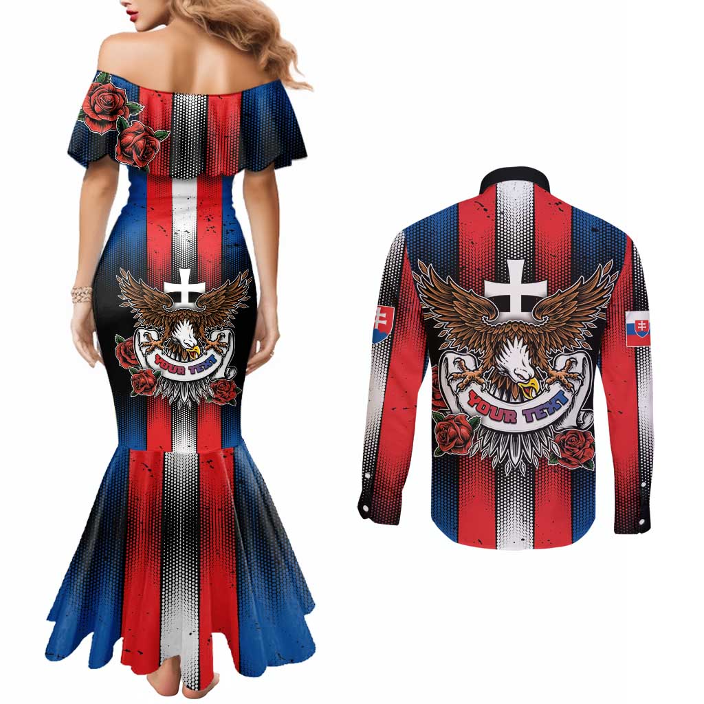 Personalized Slovakia Couples Matching Mermaid Dress and Long Sleeve Button Shirt The Eagle Double Cross Symbol - Wonder Print Shop