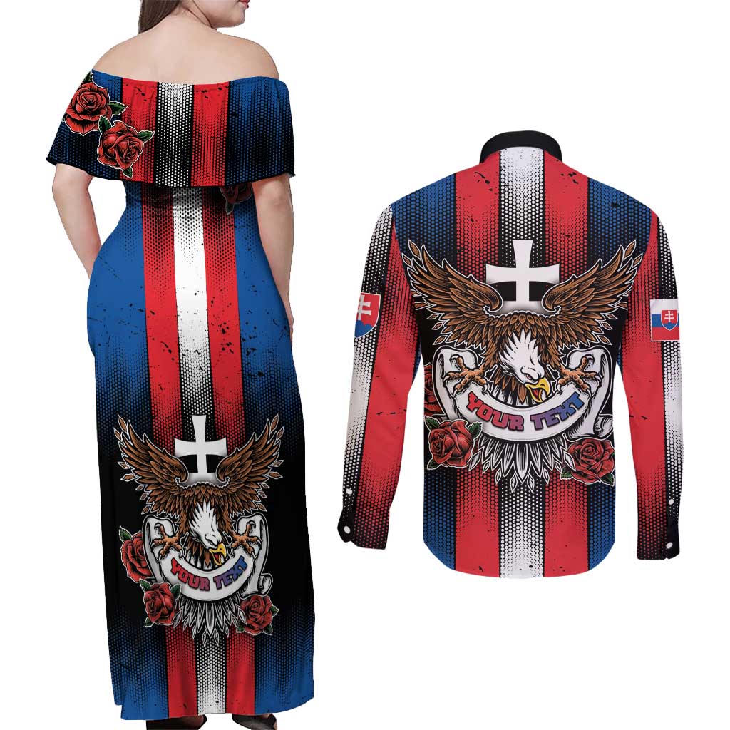 Personalized Slovakia Couples Matching Off Shoulder Maxi Dress and Long Sleeve Button Shirt The Eagle Double Cross Symbol - Wonder Print Shop
