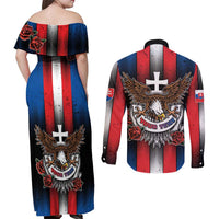 Personalized Slovakia Couples Matching Off Shoulder Maxi Dress and Long Sleeve Button Shirt The Eagle Double Cross Symbol - Wonder Print Shop