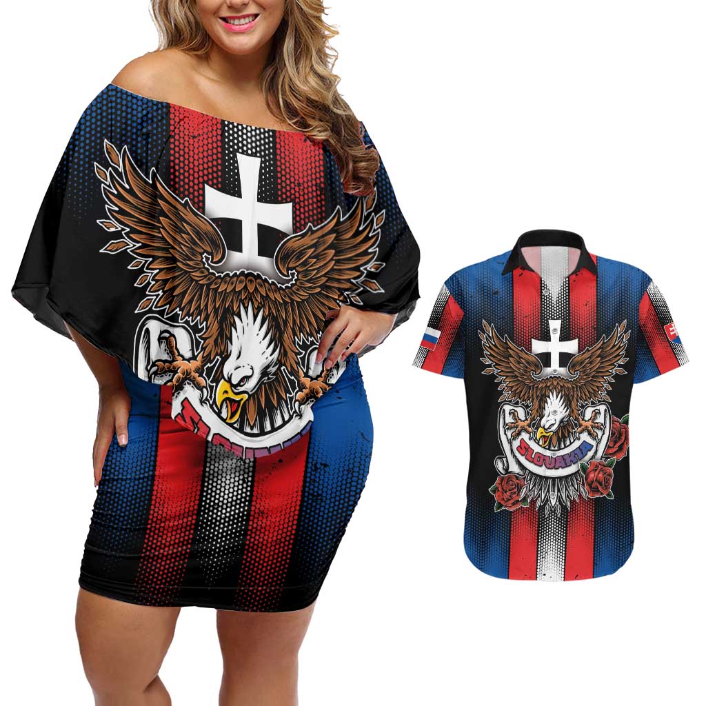 Personalized Slovakia Couples Matching Off Shoulder Short Dress and Hawaiian Shirt The Eagle Double Cross Symbol - Wonder Print Shop