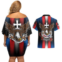 Personalized Slovakia Couples Matching Off Shoulder Short Dress and Hawaiian Shirt The Eagle Double Cross Symbol - Wonder Print Shop