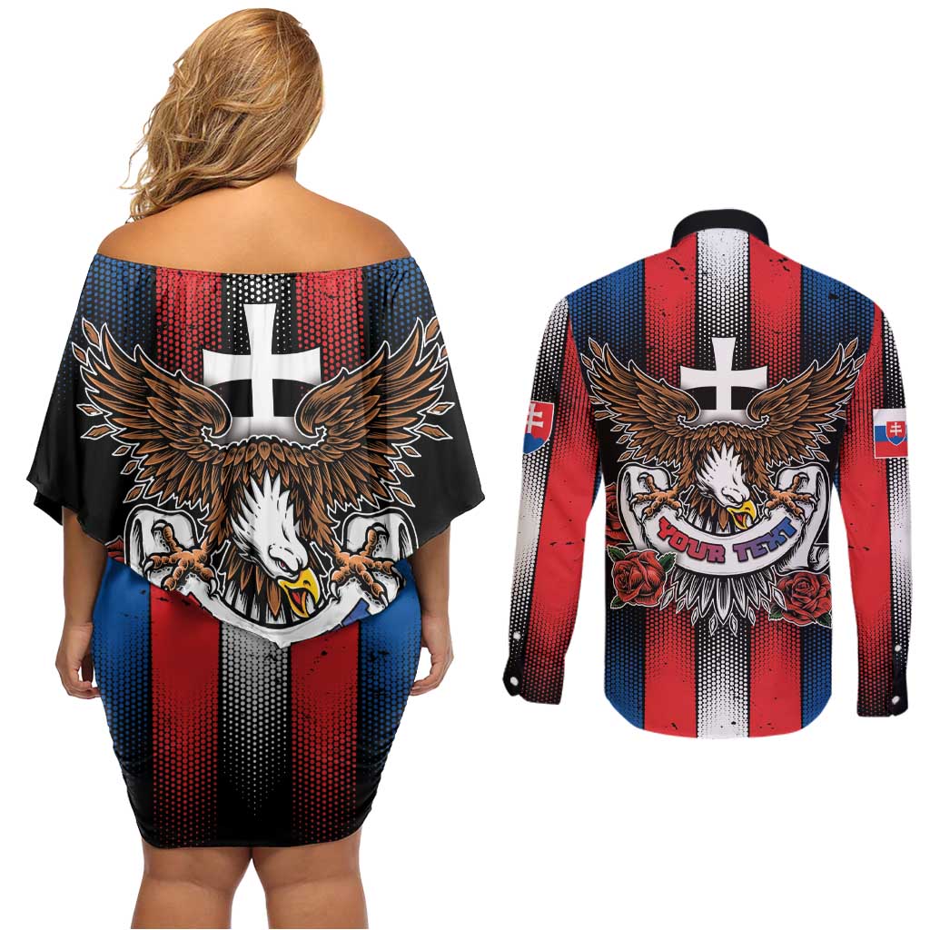 Personalized Slovakia Couples Matching Off Shoulder Short Dress and Long Sleeve Button Shirt The Eagle Double Cross Symbol - Wonder Print Shop