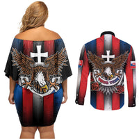 Personalized Slovakia Couples Matching Off Shoulder Short Dress and Long Sleeve Button Shirt The Eagle Double Cross Symbol - Wonder Print Shop