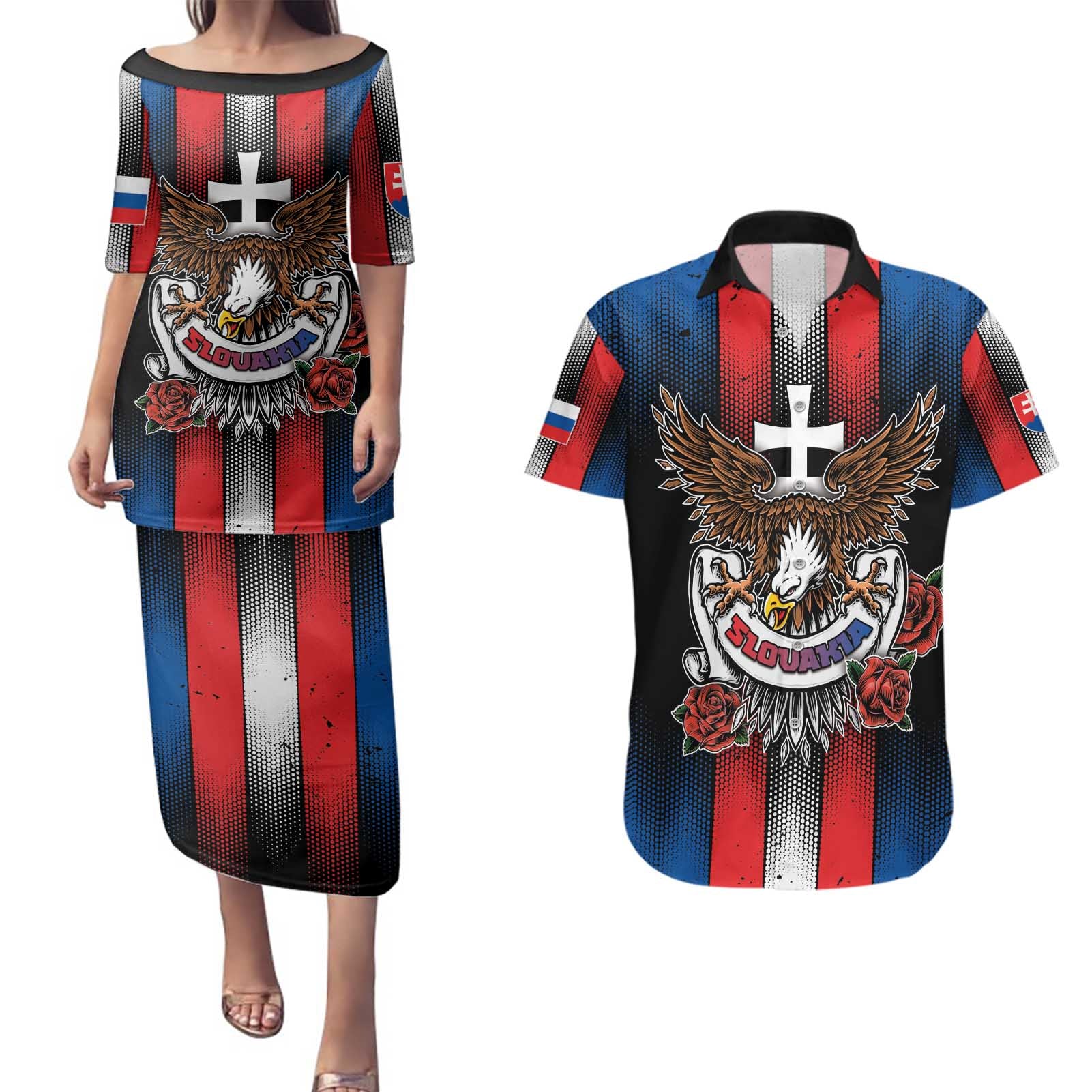 Personalized Slovakia Couples Matching Puletasi and Hawaiian Shirt The Eagle Double Cross Symbol - Wonder Print Shop