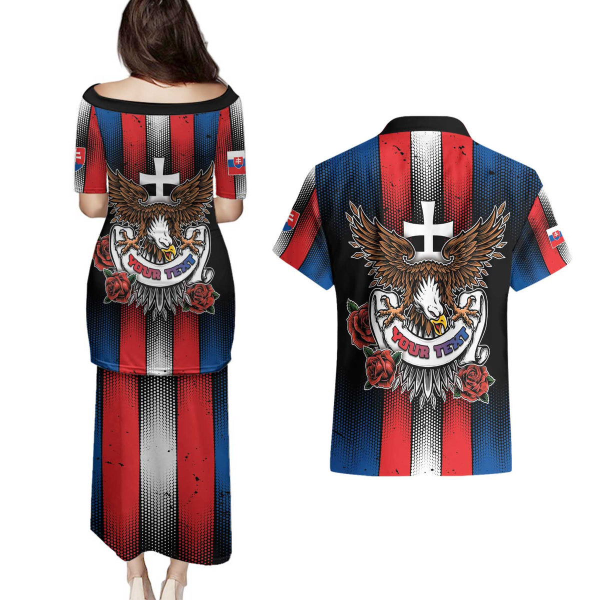 Personalized Slovakia Couples Matching Puletasi and Hawaiian Shirt The Eagle Double Cross Symbol - Wonder Print Shop