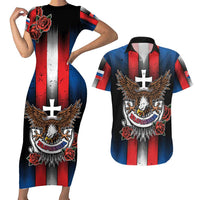 Personalized Slovakia Couples Matching Short Sleeve Bodycon Dress and Hawaiian Shirt The Eagle Double Cross Symbol - Wonder Print Shop