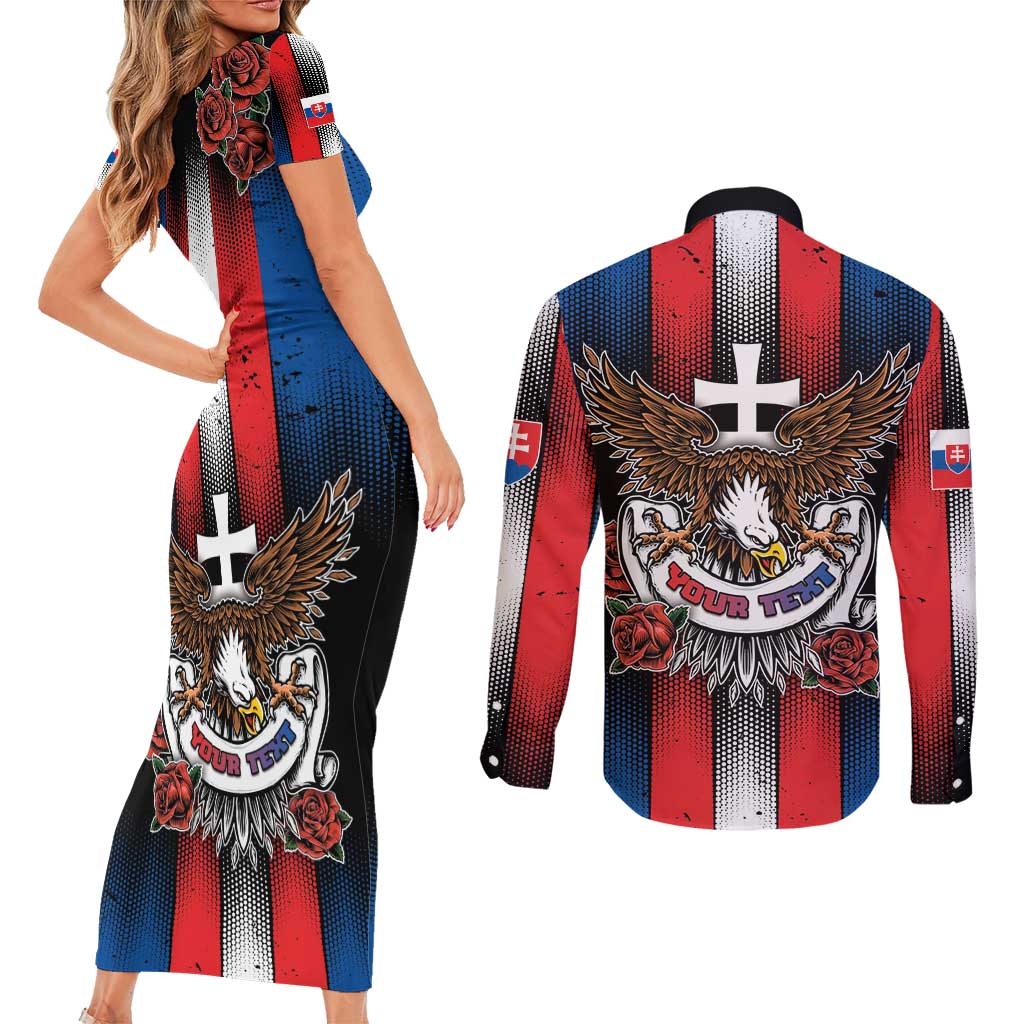 Personalized Slovakia Couples Matching Short Sleeve Bodycon Dress and Long Sleeve Button Shirt The Eagle Double Cross Symbol - Wonder Print Shop