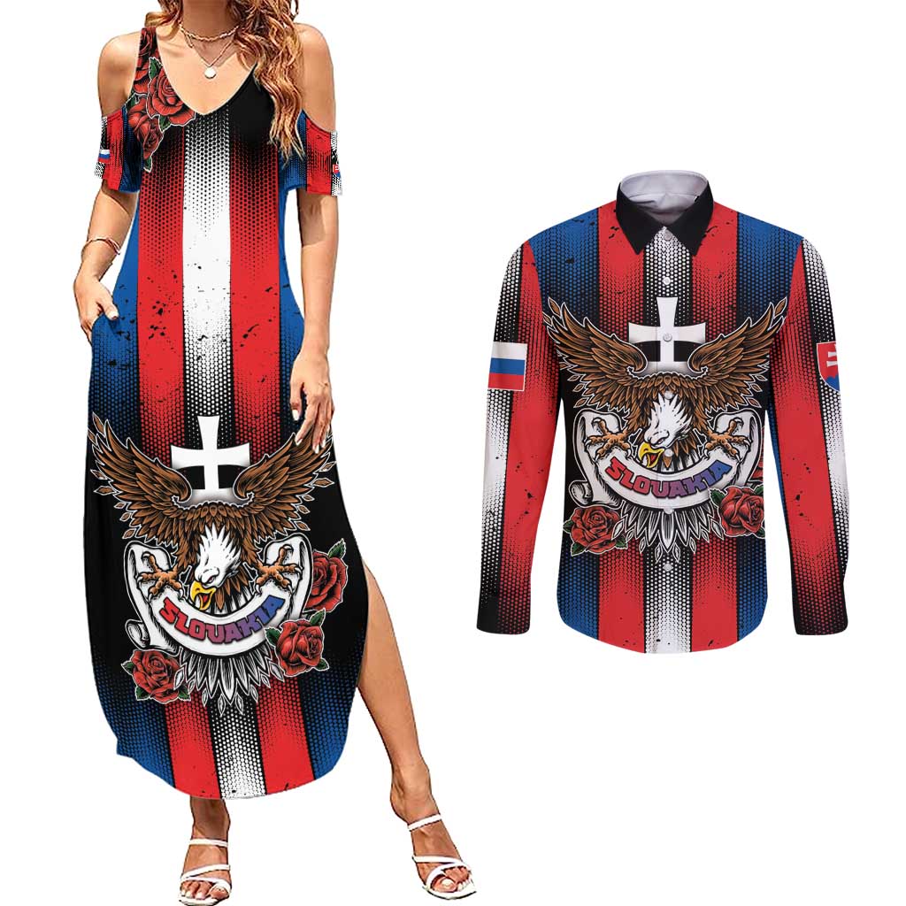 Personalized Slovakia Couples Matching Summer Maxi Dress and Long Sleeve Button Shirt The Eagle Double Cross Symbol - Wonder Print Shop