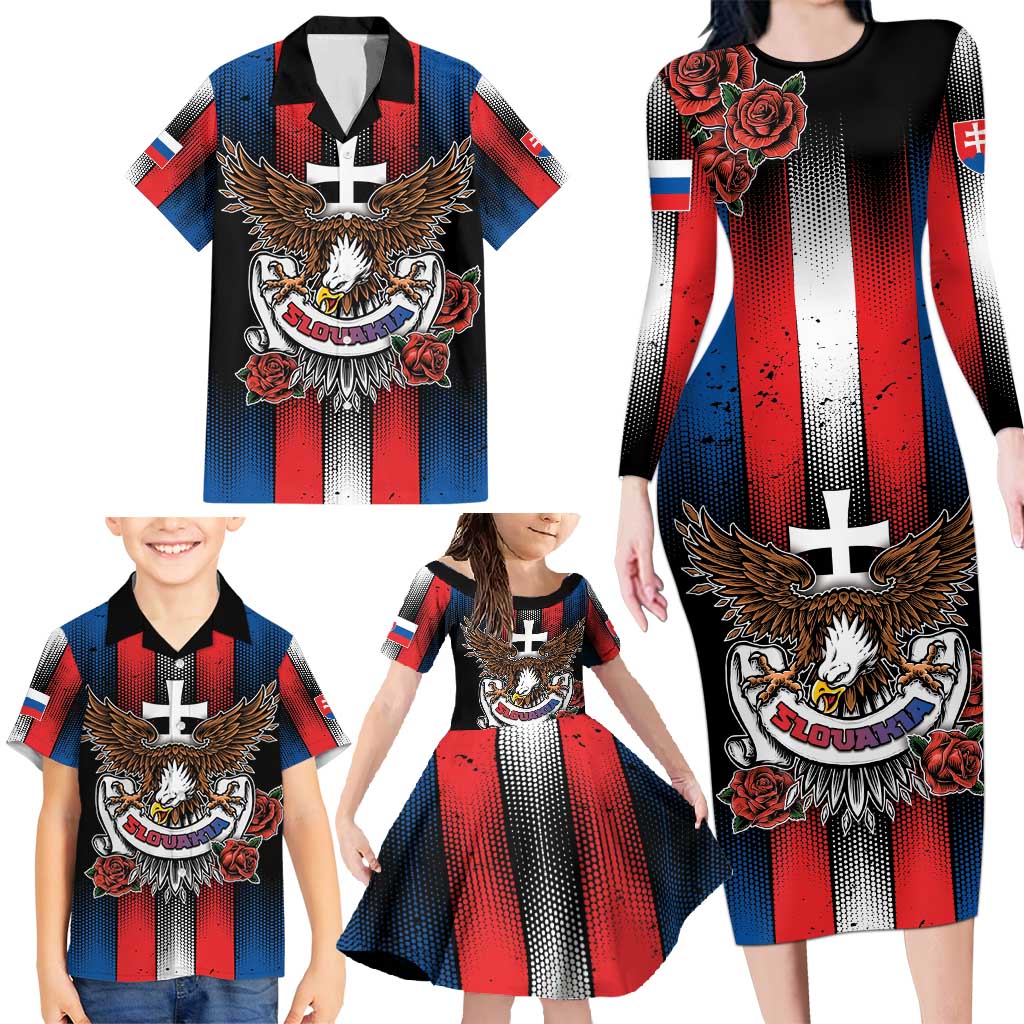 Personalized Slovakia Family Matching Long Sleeve Bodycon Dress and Hawaiian Shirt The Eagle Double Cross Symbol - Wonder Print Shop