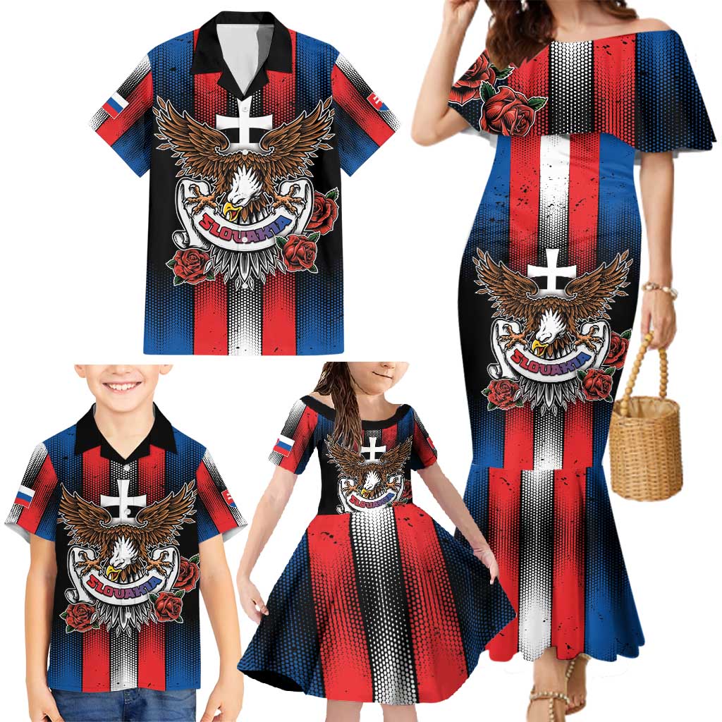 Personalized Slovakia Family Matching Mermaid Dress and Hawaiian Shirt The Eagle Double Cross Symbol - Wonder Print Shop