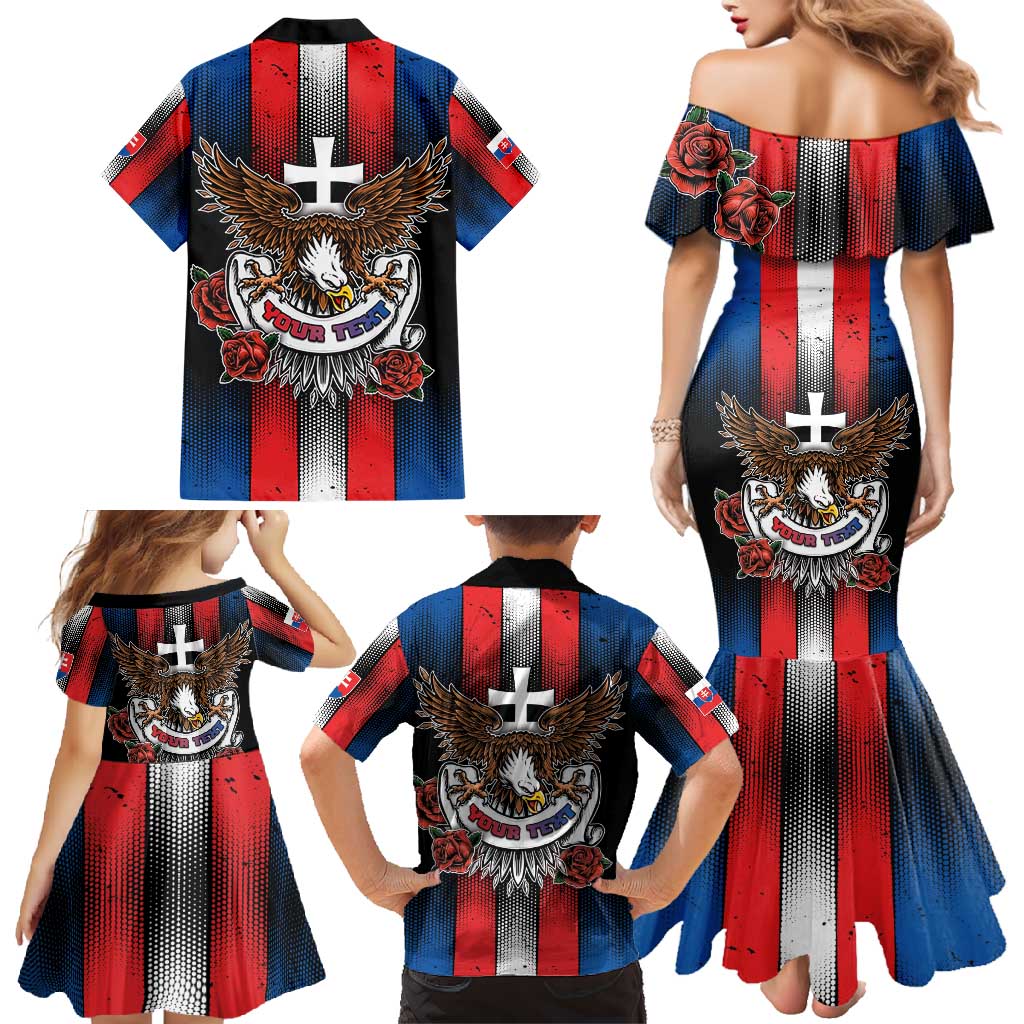 Personalized Slovakia Family Matching Mermaid Dress and Hawaiian Shirt The Eagle Double Cross Symbol - Wonder Print Shop