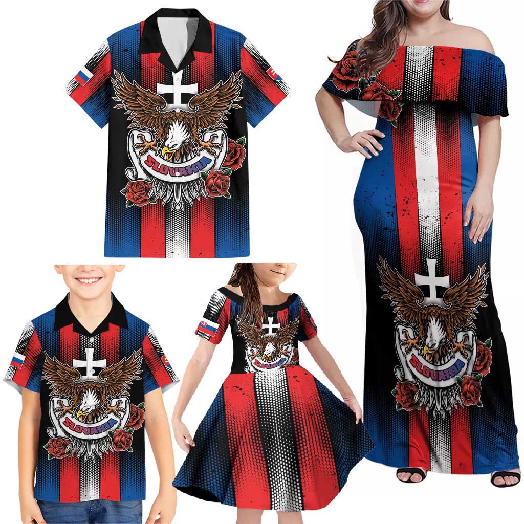 Personalized Slovakia Family Matching Off Shoulder Maxi Dress and Hawaiian Shirt The Eagle Double Cross Symbol - Wonder Print Shop