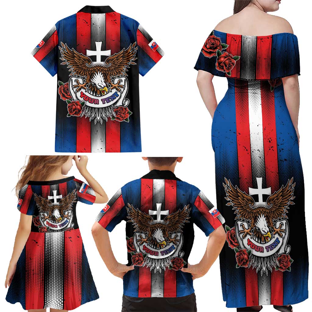 Personalized Slovakia Family Matching Off Shoulder Maxi Dress and Hawaiian Shirt The Eagle Double Cross Symbol - Wonder Print Shop