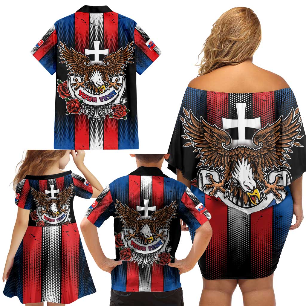 Personalized Slovakia Family Matching Off Shoulder Short Dress and Hawaiian Shirt The Eagle Double Cross Symbol - Wonder Print Shop