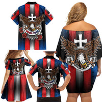Personalized Slovakia Family Matching Off Shoulder Short Dress and Hawaiian Shirt The Eagle Double Cross Symbol - Wonder Print Shop