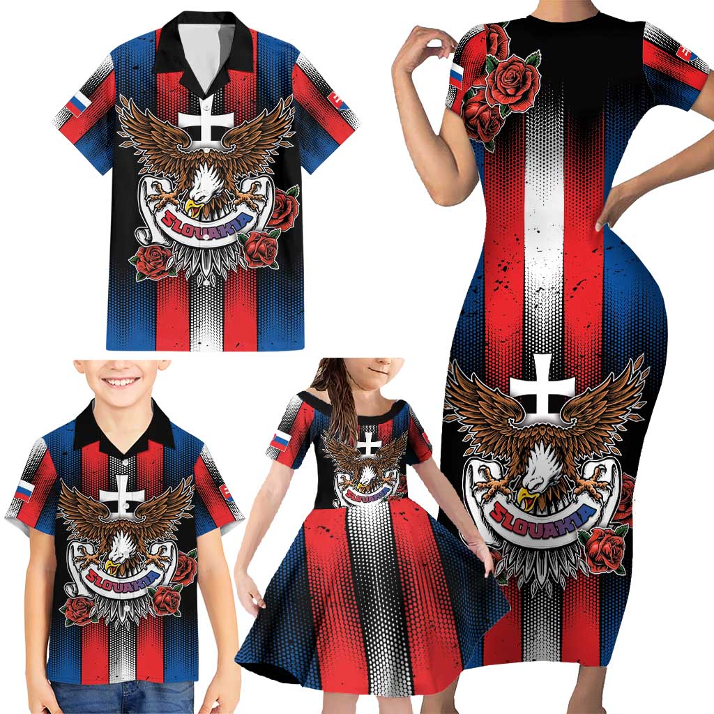 Personalized Slovakia Family Matching Short Sleeve Bodycon Dress and Hawaiian Shirt The Eagle Double Cross Symbol - Wonder Print Shop