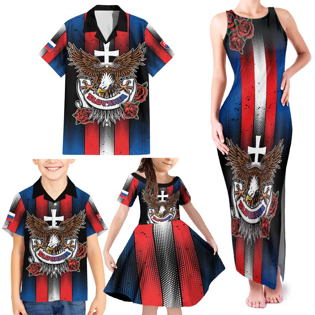 Personalized Slovakia Family Matching Tank Maxi Dress and Hawaiian Shirt The Eagle Double Cross Symbol - Wonder Print Shop
