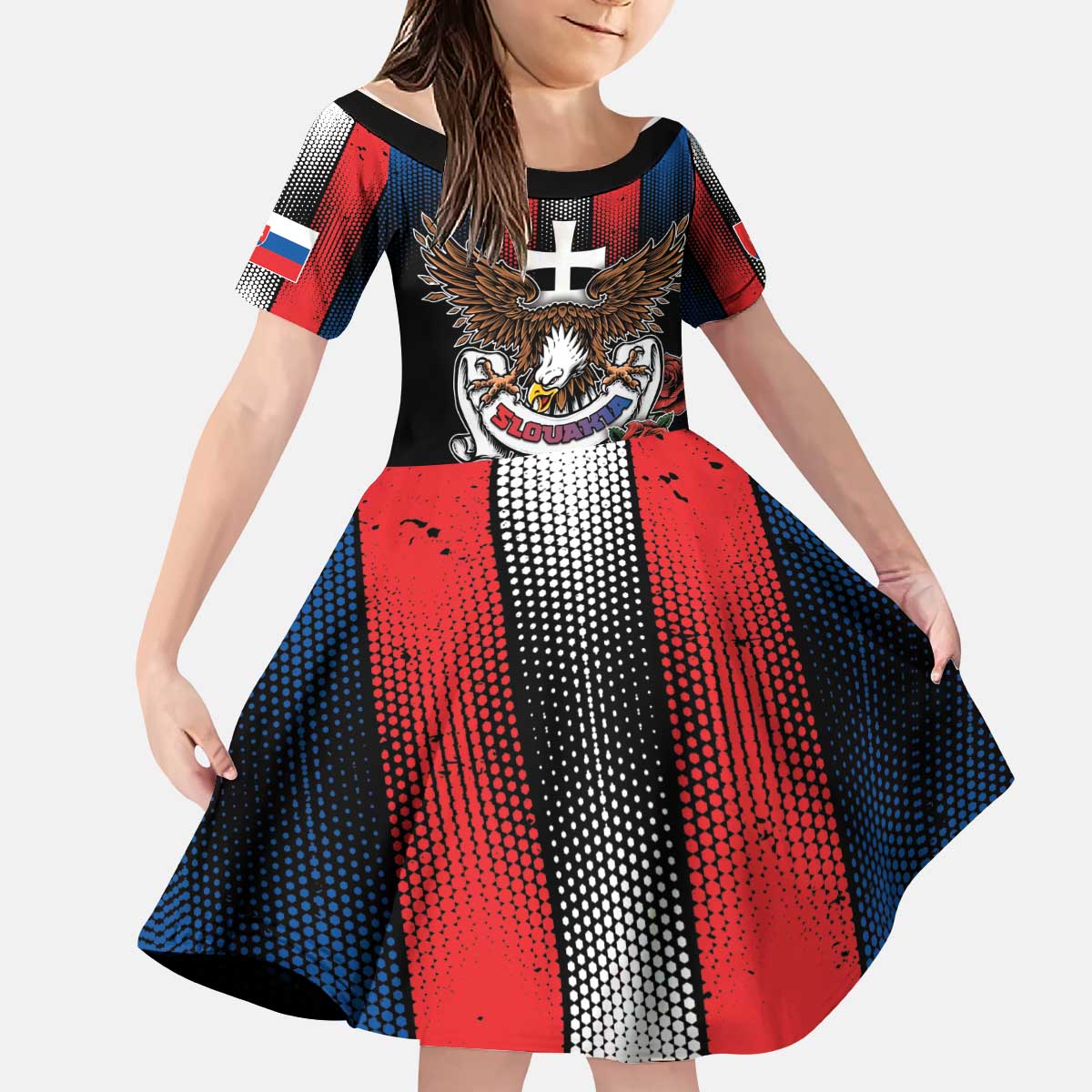 Personalized Slovakia Kid Short Sleeve Dress The Eagle Double Cross Symbol - Wonder Print Shop