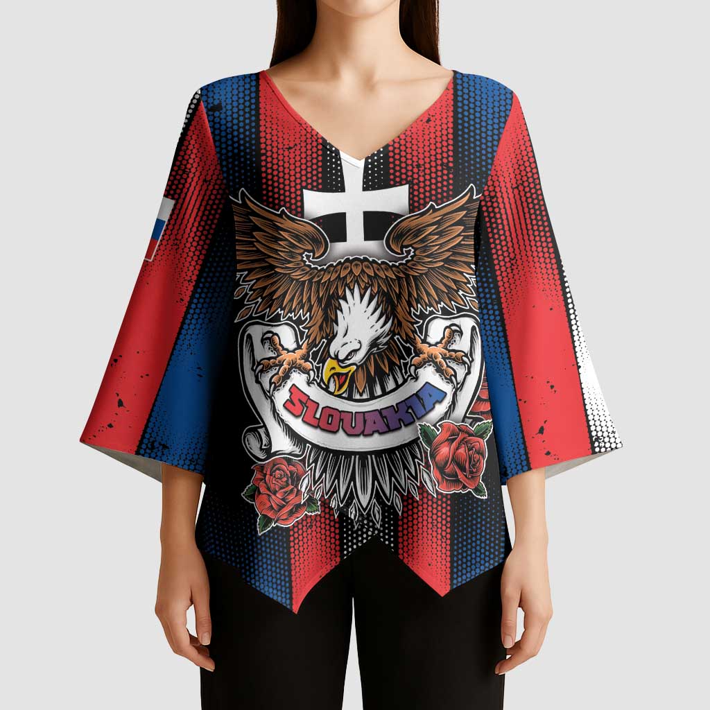 Personalized Slovakia Kimono Sleeve Blouse The Eagle Double Cross Symbol - Wonder Print Shop