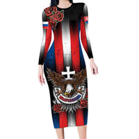 Personalized Slovakia Long Sleeve Bodycon Dress The Eagle Double Cross Symbol - Wonder Print Shop