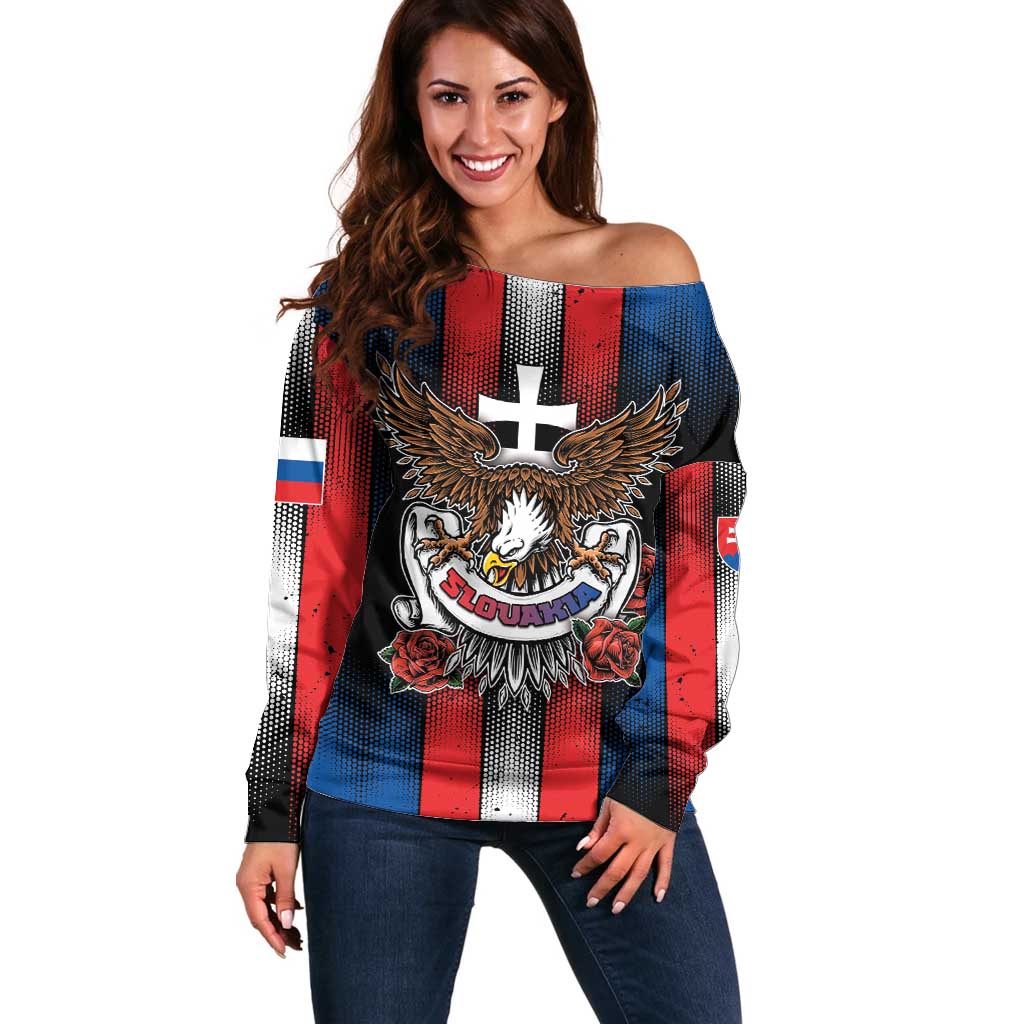 Personalized Slovakia Off Shoulder Sweater The Eagle Double Cross Symbol - Wonder Print Shop
