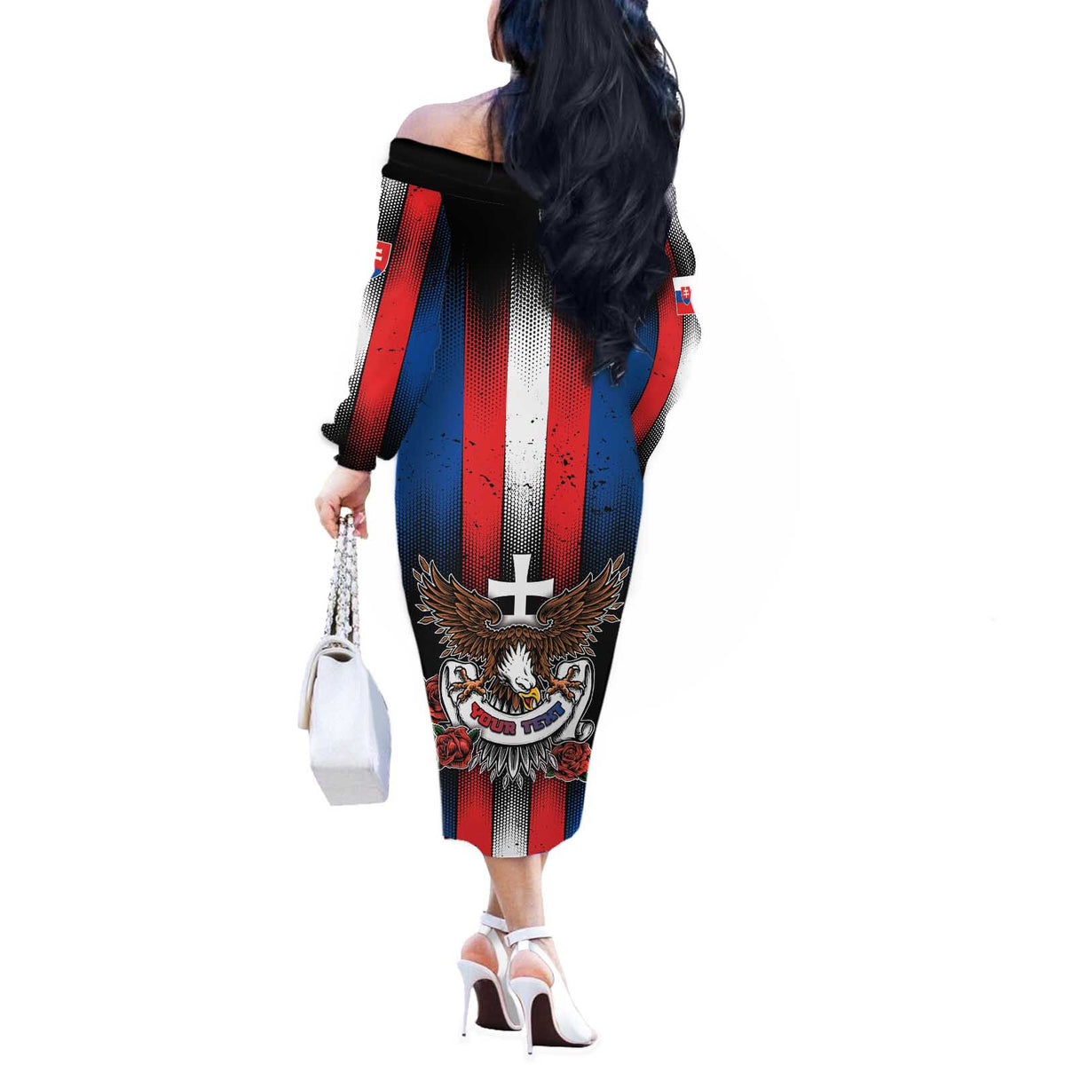Personalized Slovakia Off The Shoulder Long Sleeve Dress The Eagle Double Cross Symbol - Wonder Print Shop