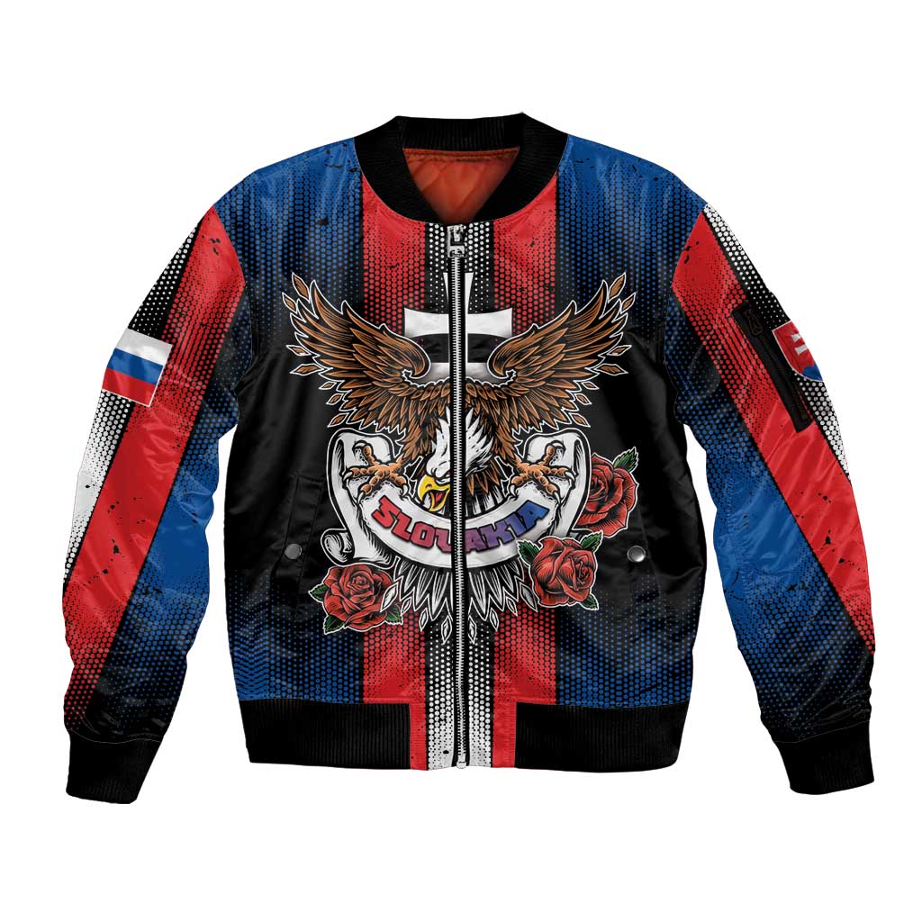 Personalized Slovakia Sleeve Zip Bomber Jacket The Eagle Double Cross Symbol - Wonder Print Shop