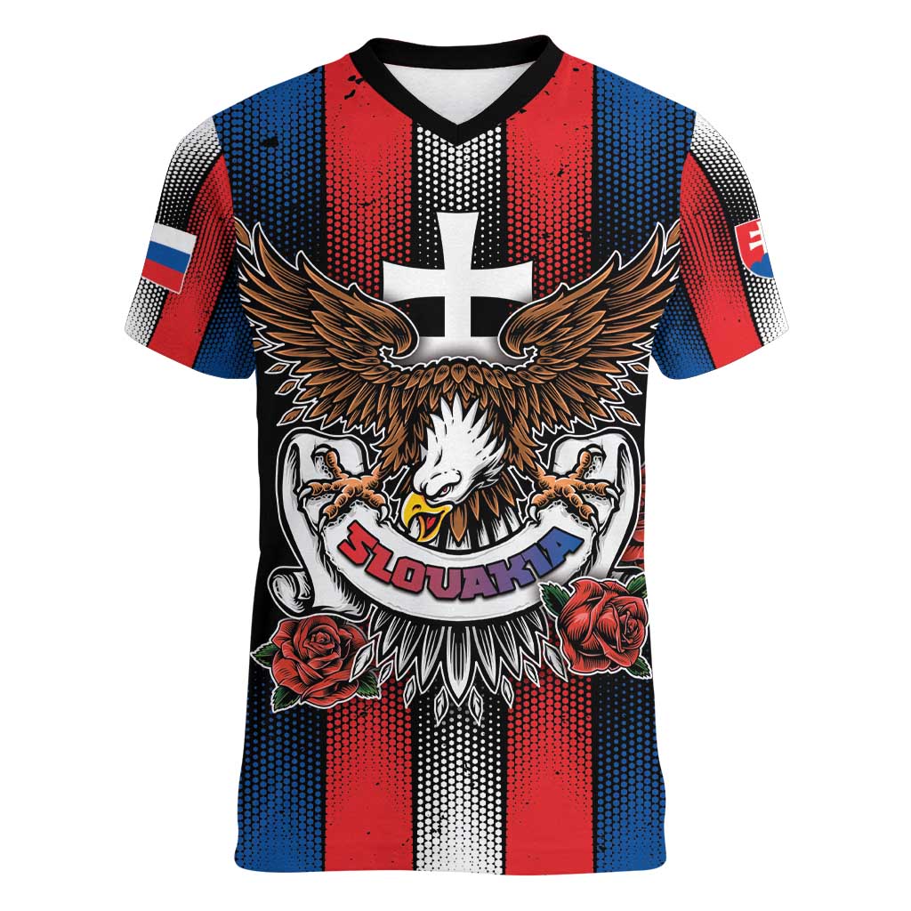 Personalized Slovakia Women V-Neck T-Shirt The Eagle Double Cross Symbol - Wonder Print Shop
