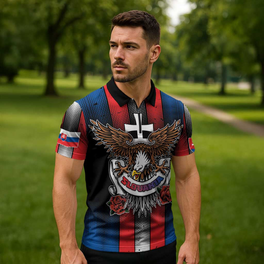 Personalized Slovakia Zipper Polo Shirt The Eagle Double Cross Symbol - Wonder Print Shop