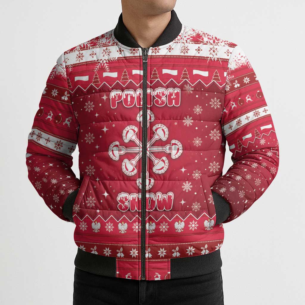 Poland Christmas Bomber Puffer Jacket Pierogi Polish Snow - Wonder Print Shop