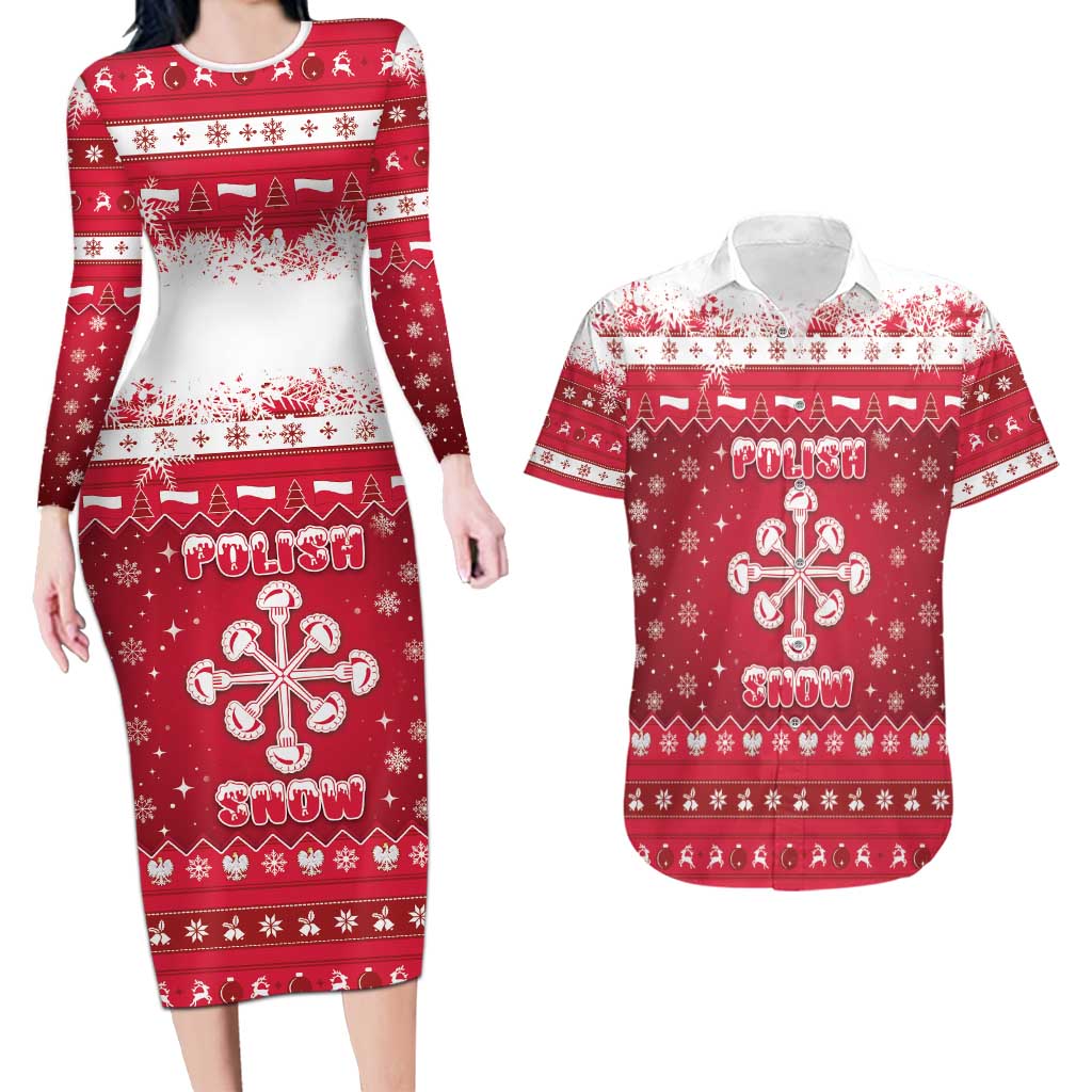 Poland Christmas Couples Matching Long Sleeve Bodycon Dress and Hawaiian Shirt Pierogi Polish Snow - Wonder Print Shop