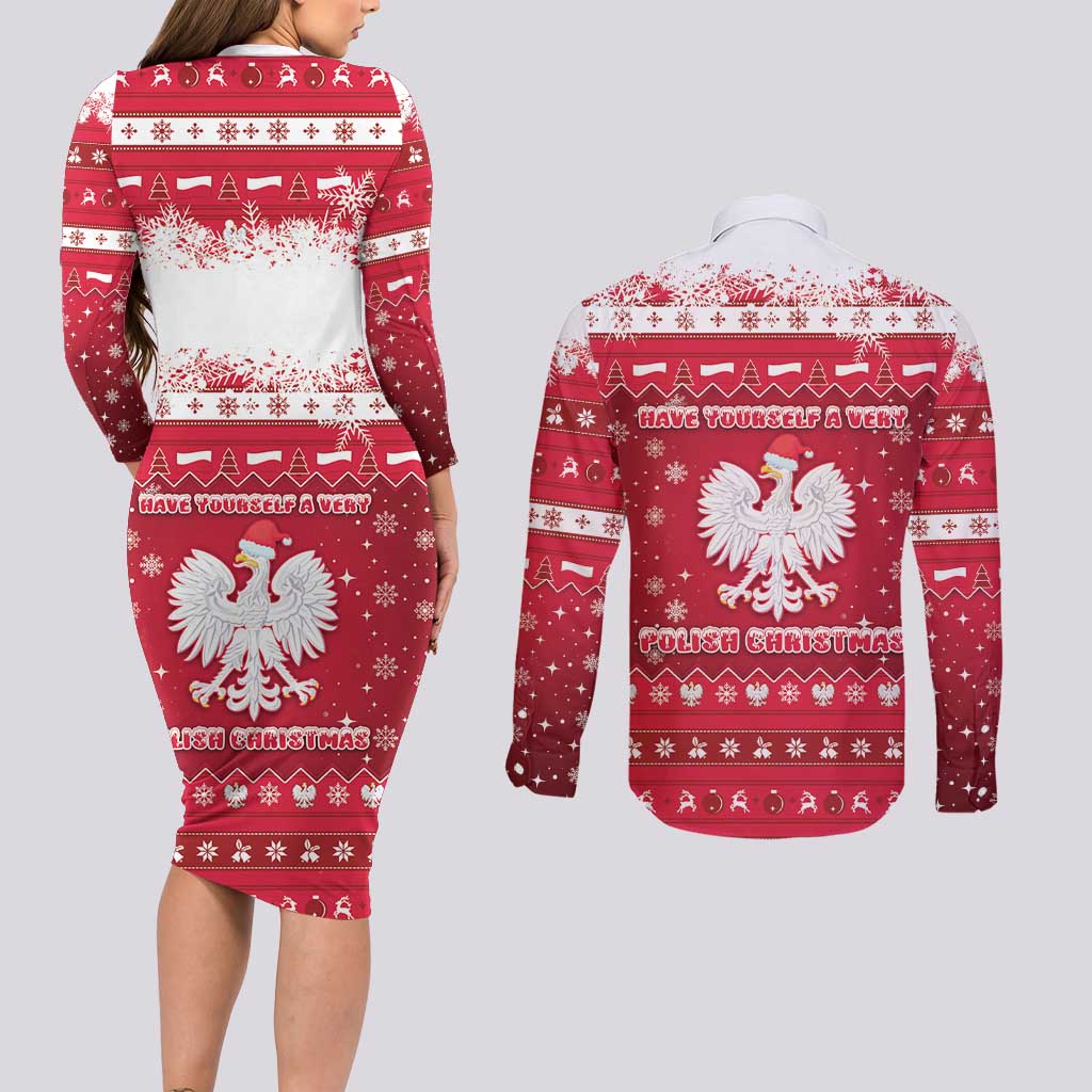 Poland Christmas Couples Matching Long Sleeve Bodycon Dress and Long Sleeve Button Shirt Pierogi Polish Snow - Wonder Print Shop