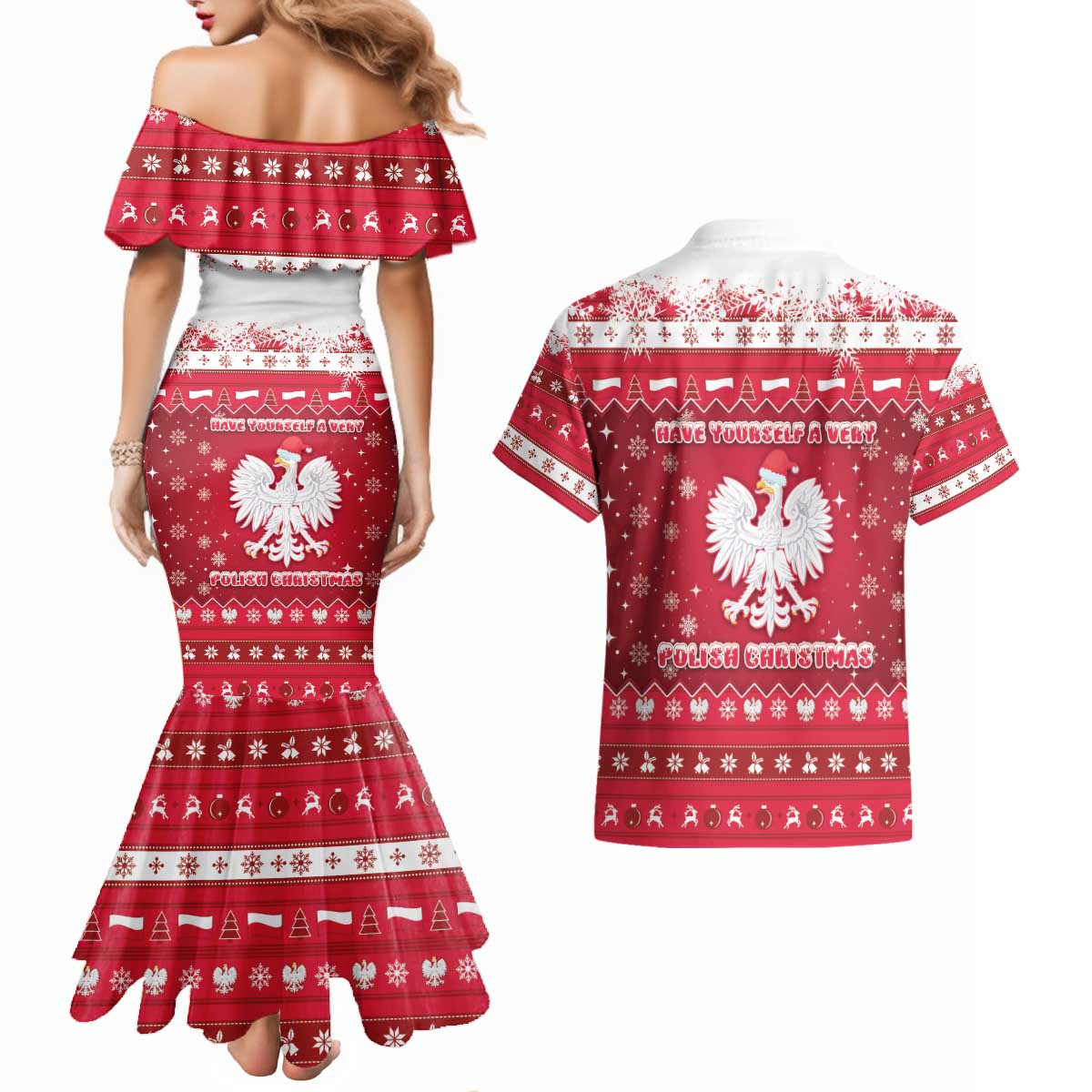 Poland Christmas Couples Matching Mermaid Dress and Hawaiian Shirt Pierogi Polish Snow - Wonder Print Shop