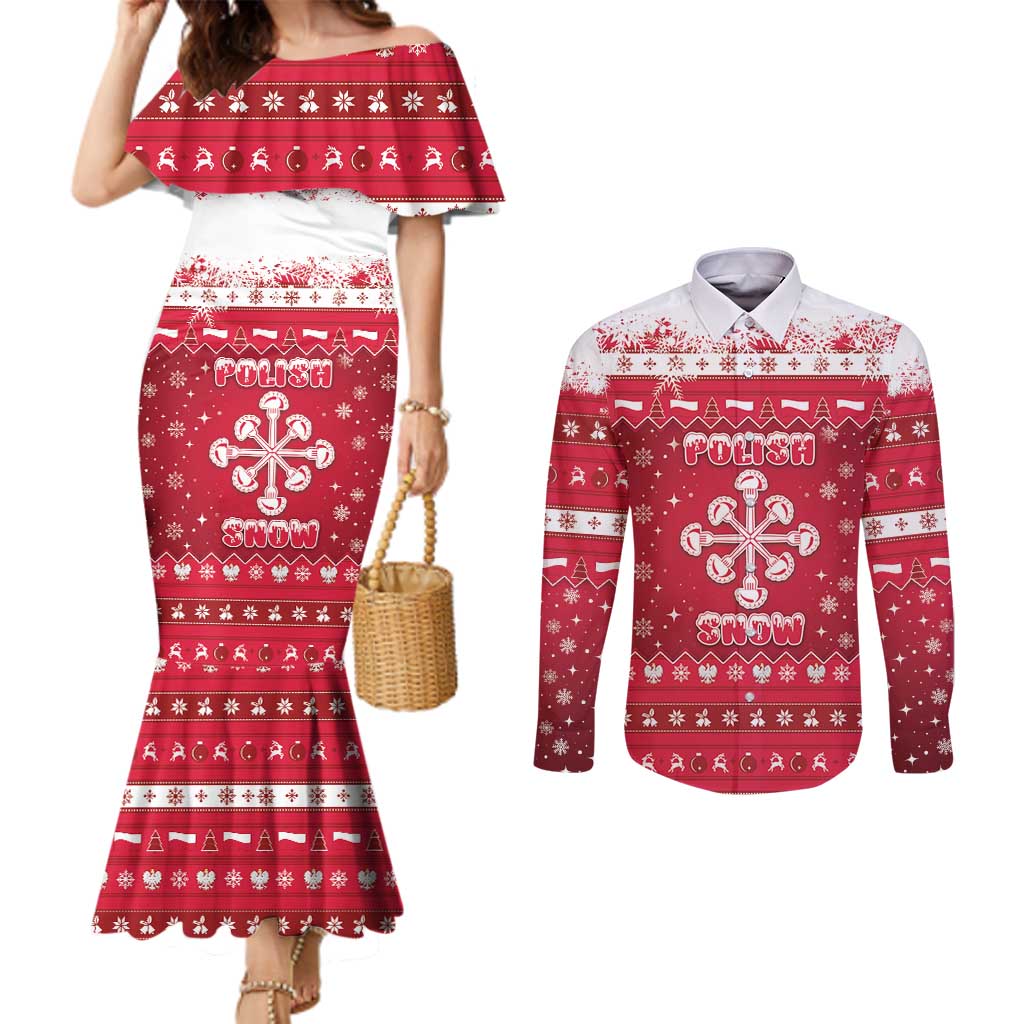 Poland Christmas Couples Matching Mermaid Dress and Long Sleeve Button Shirt Pierogi Polish Snow - Wonder Print Shop