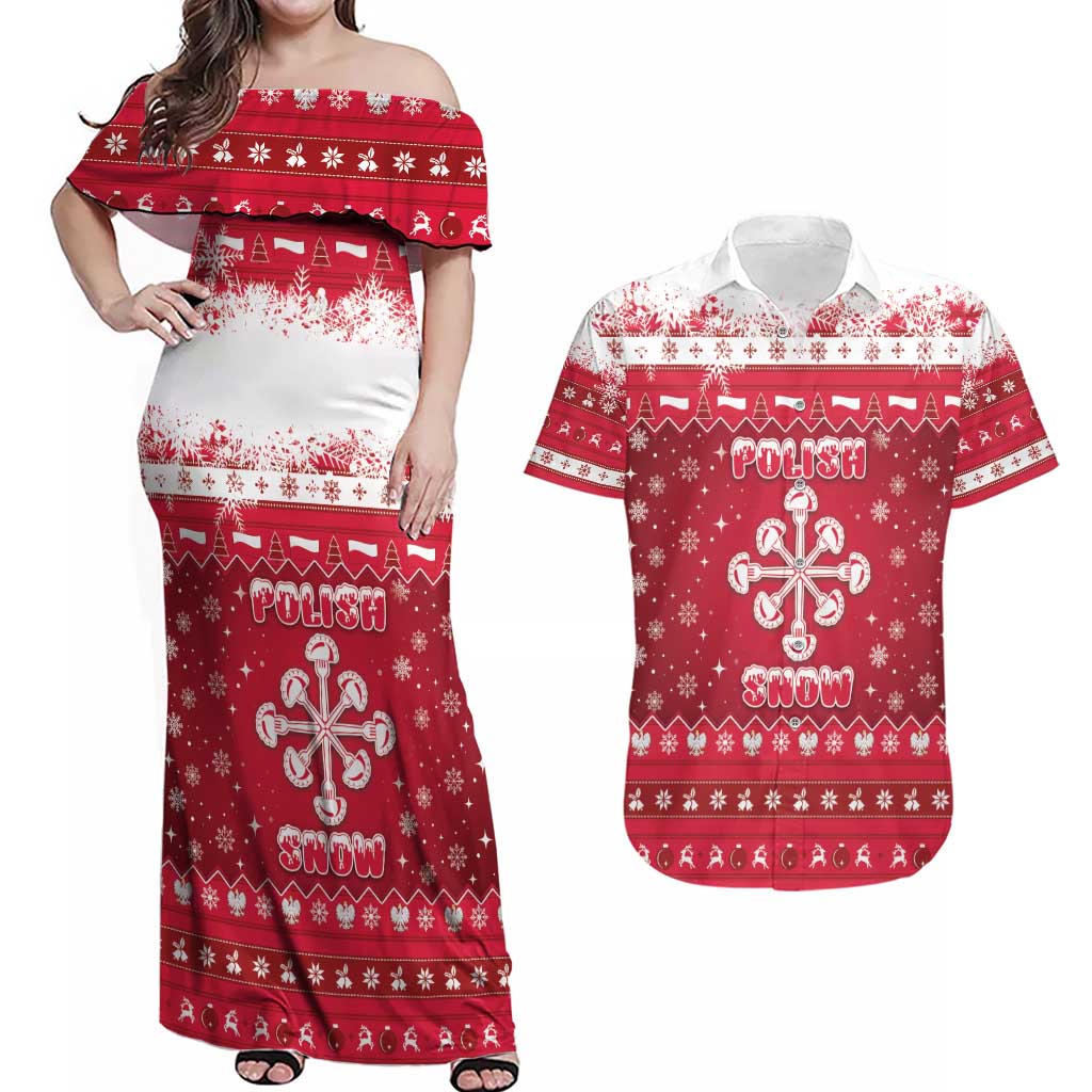 Poland Christmas Couples Matching Off Shoulder Maxi Dress and Hawaiian Shirt Pierogi Polish Snow - Wonder Print Shop