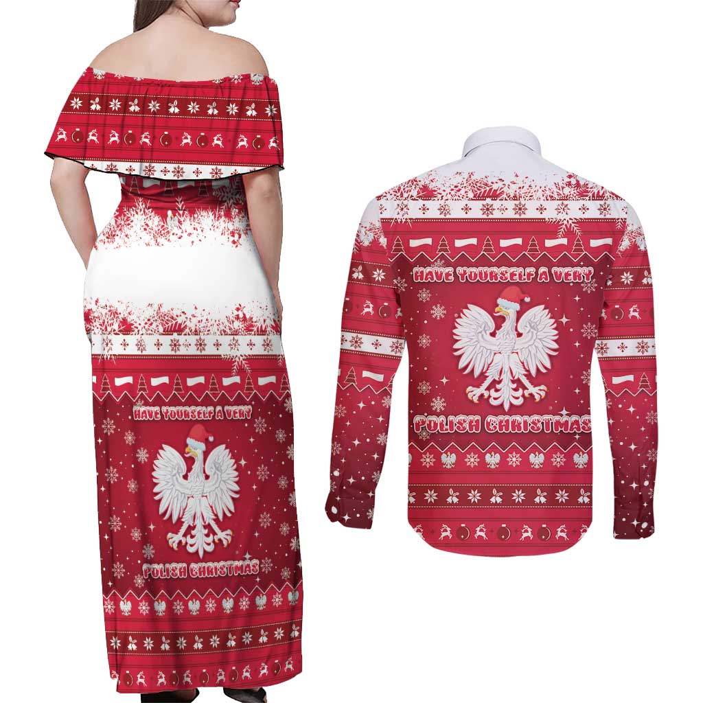 Poland Christmas Couples Matching Off Shoulder Maxi Dress and Long Sleeve Button Shirt Pierogi Polish Snow - Wonder Print Shop