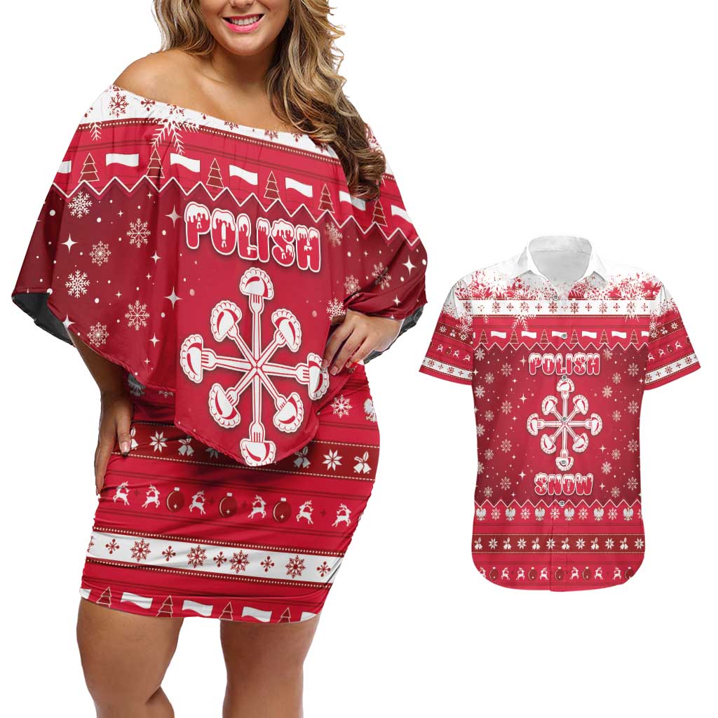 Poland Christmas Couples Matching Off Shoulder Short Dress and Hawaiian Shirt Pierogi Polish Snow - Wonder Print Shop