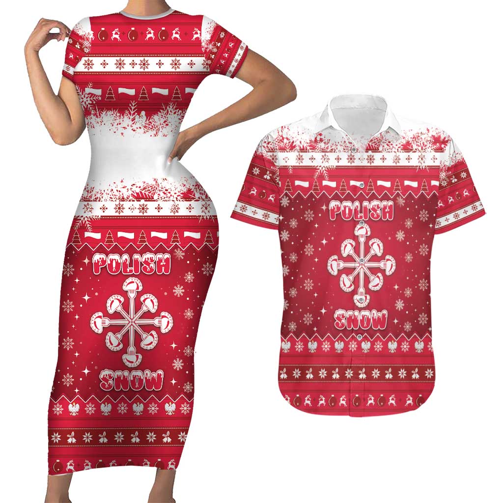 Poland Christmas Couples Matching Short Sleeve Bodycon Dress and Hawaiian Shirt Pierogi Polish Snow - Wonder Print Shop