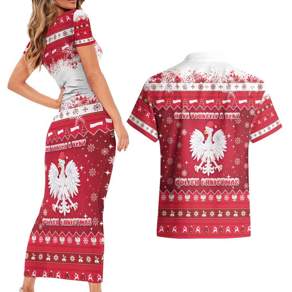 Poland Christmas Couples Matching Short Sleeve Bodycon Dress and Hawaiian Shirt Pierogi Polish Snow - Wonder Print Shop